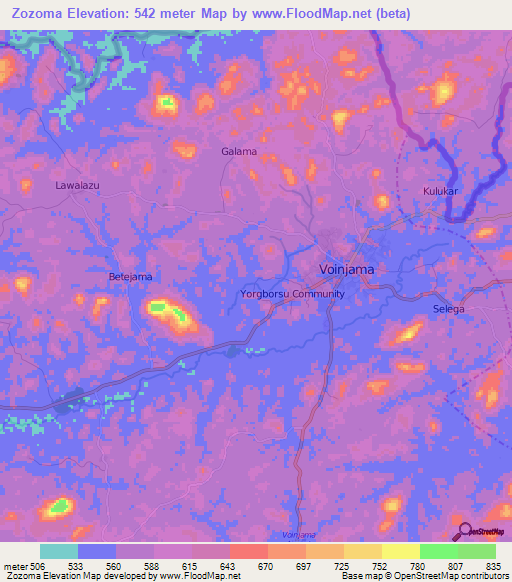 Zozoma,Liberia Elevation Map