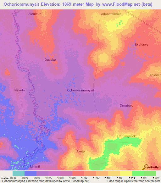 Ochorioramunyait,Uganda Elevation Map