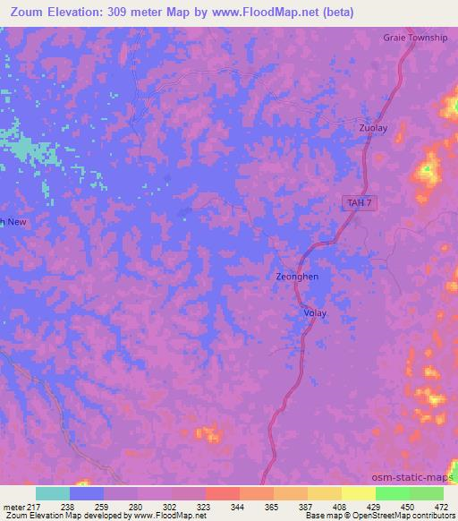 Zoum,Liberia Elevation Map
