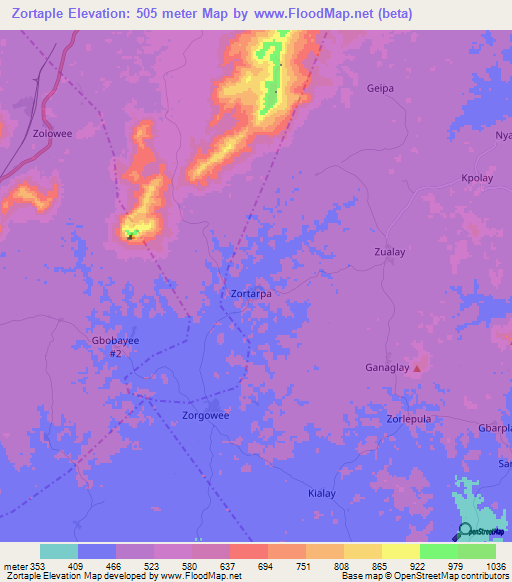 Zortaple,Liberia Elevation Map