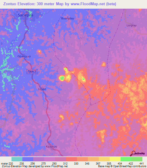 Zontuo,Liberia Elevation Map