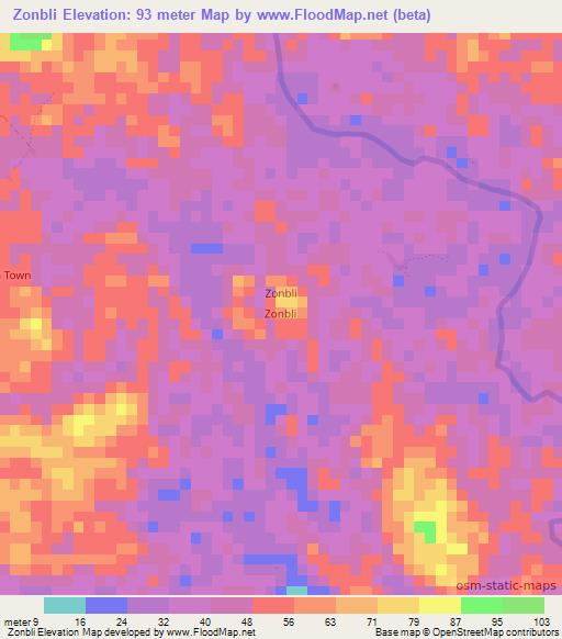 Zonbli,Liberia Elevation Map