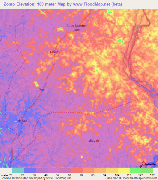 Zomo,Liberia Elevation Map