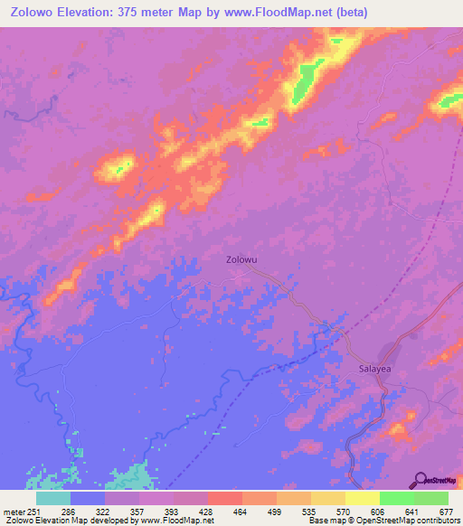 Zolowo,Liberia Elevation Map