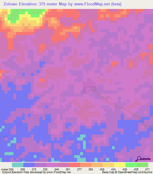 Zolowo,Liberia Elevation Map