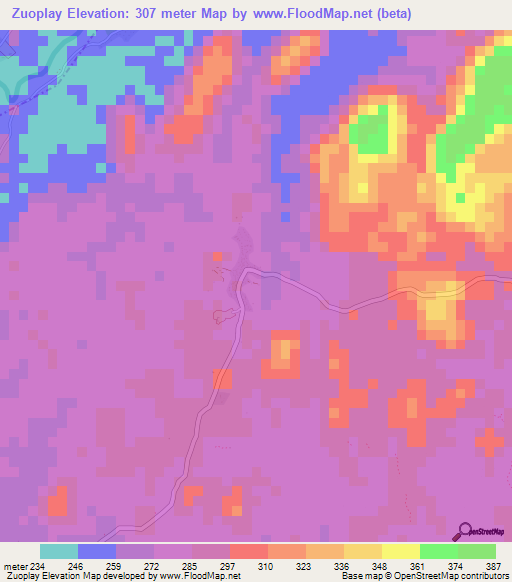 Zuoplay,Liberia Elevation Map