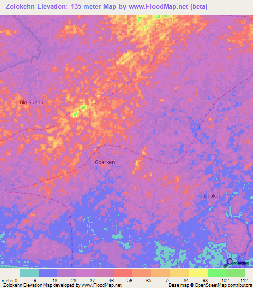 Zolokehn,Liberia Elevation Map