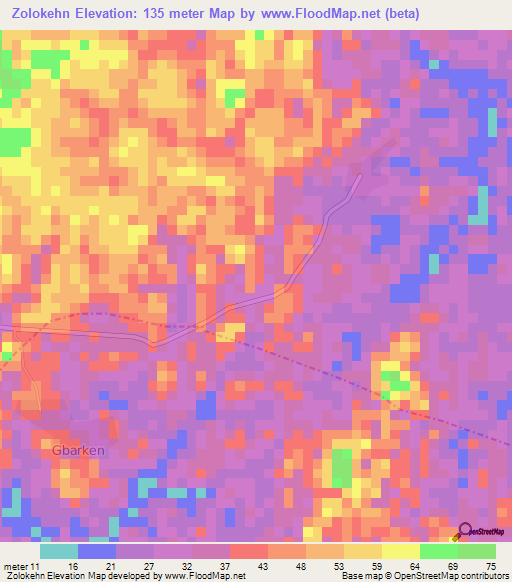 Zolokehn,Liberia Elevation Map