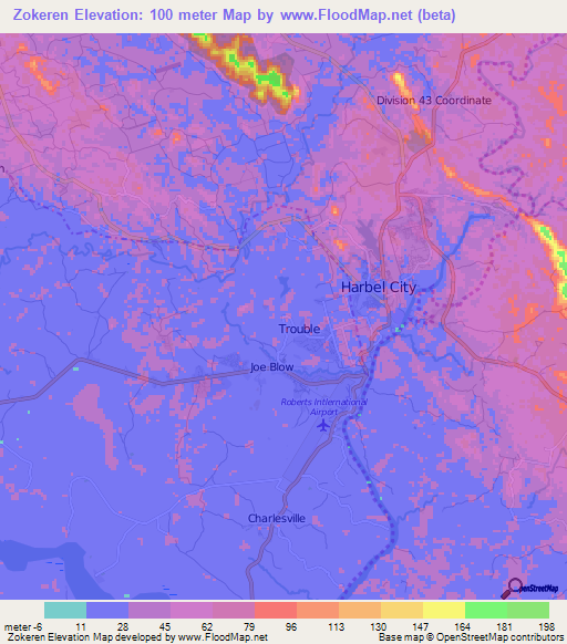Zokeren,Liberia Elevation Map