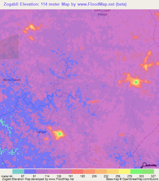 Zogabli,Liberia Elevation Map