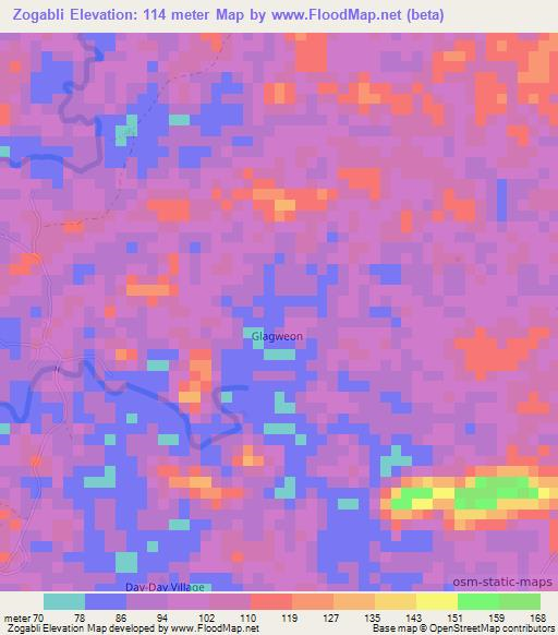 Zogabli,Liberia Elevation Map
