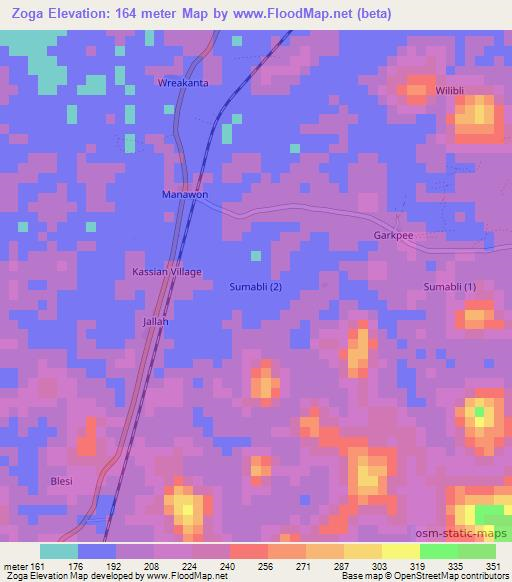 Zoga,Liberia Elevation Map