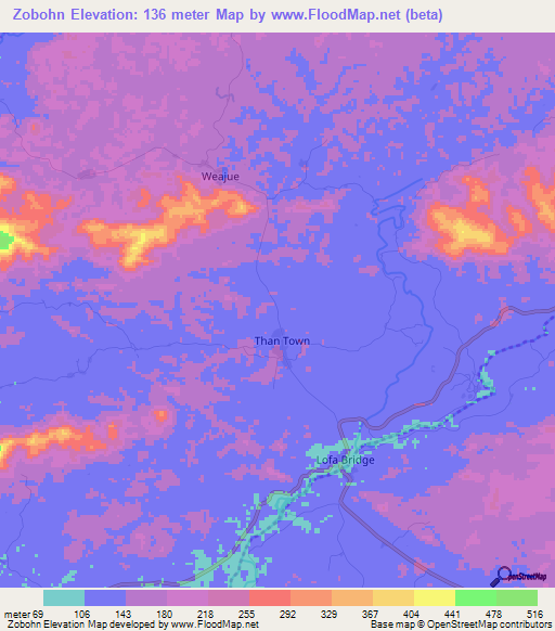 Zobohn,Liberia Elevation Map