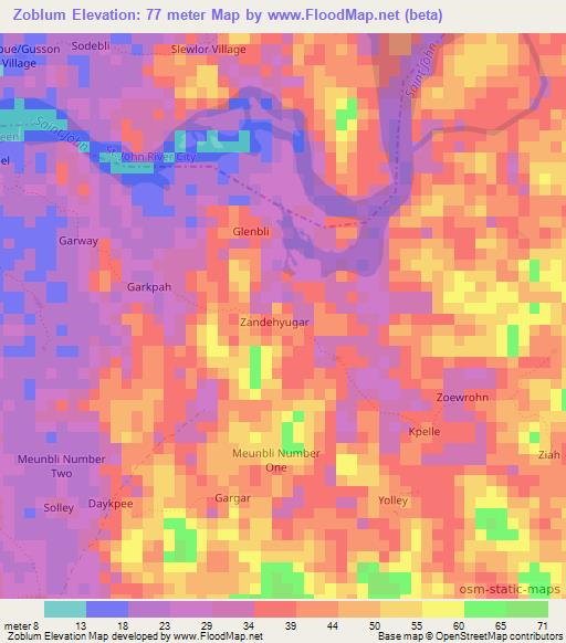 Zoblum,Liberia Elevation Map