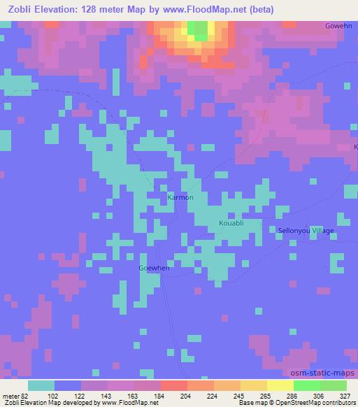 Zobli,Liberia Elevation Map