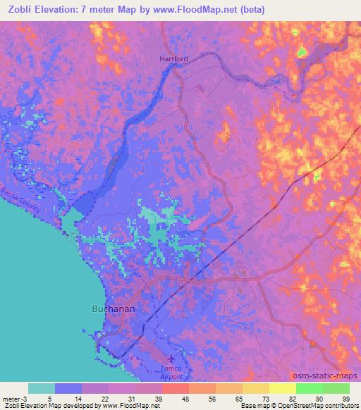 Zobli,Liberia Elevation Map