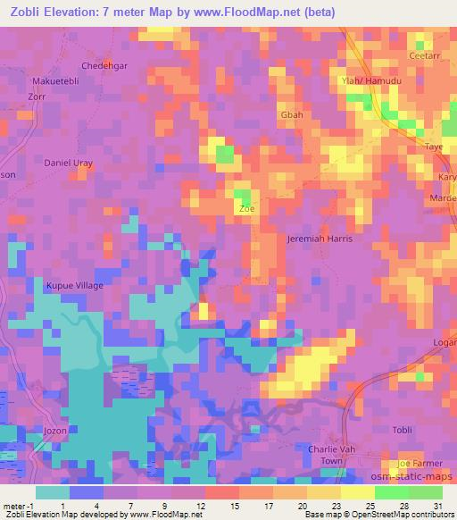 Zobli,Liberia Elevation Map