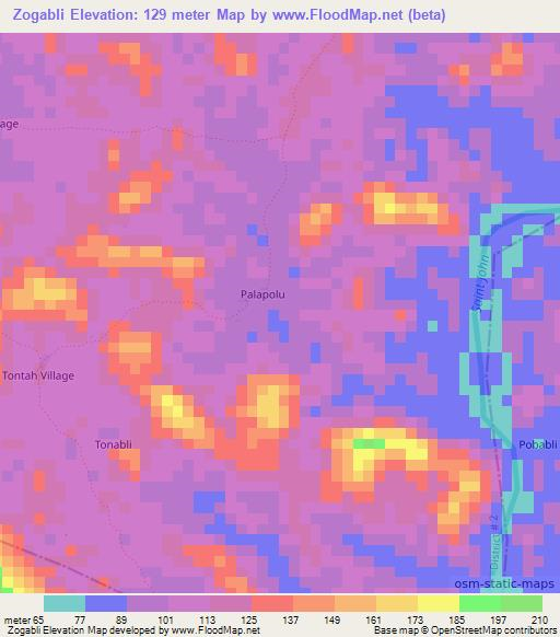 Zogabli,Liberia Elevation Map