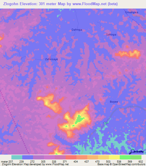 Zlogohn,Liberia Elevation Map