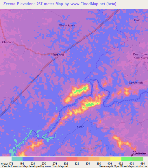 Zeeota,Liberia Elevation Map