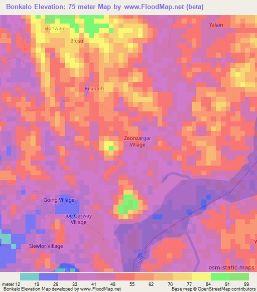 Bonkalo,Liberia Elevation Map