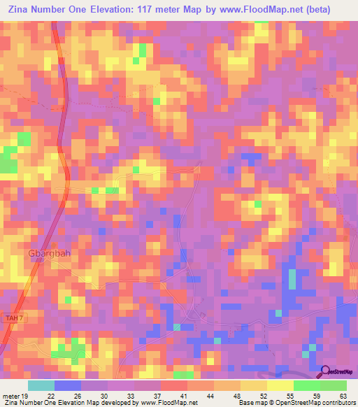 Zina Number One,Liberia Elevation Map
