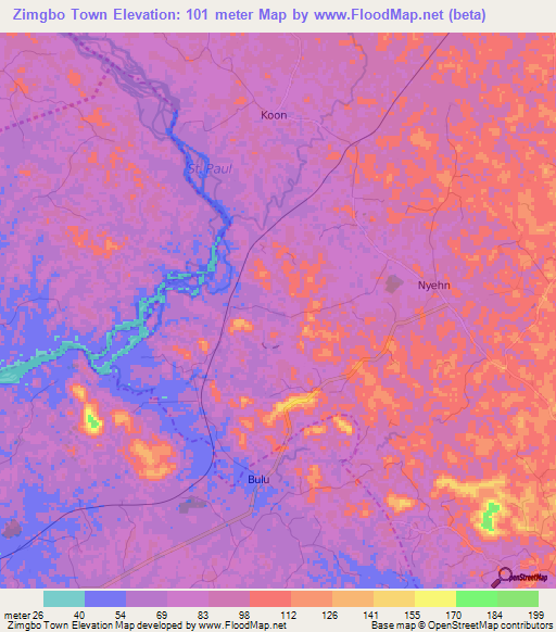 Zimgbo Town,Liberia Elevation Map
