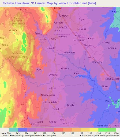 Ochebu,Uganda Elevation Map