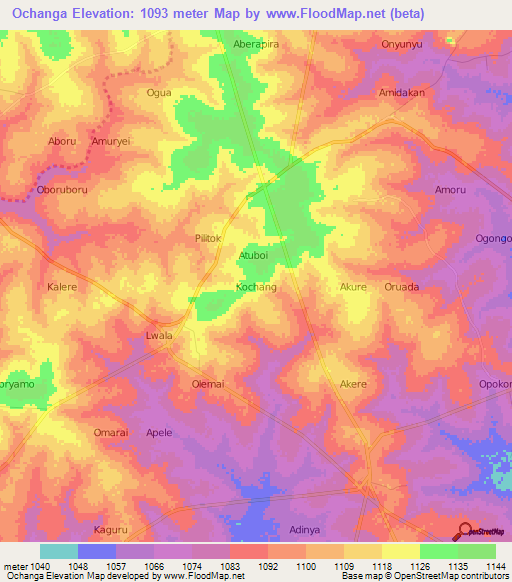 Ochanga,Uganda Elevation Map