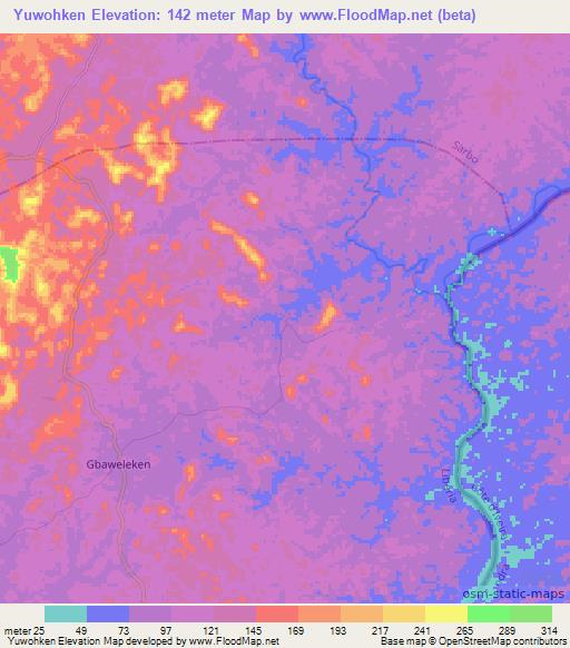 Yuwohken,Liberia Elevation Map