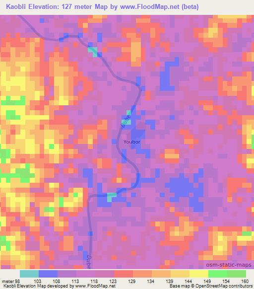Kaobli,Liberia Elevation Map