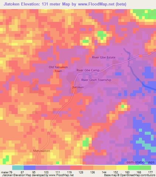 Jlatoken,Liberia Elevation Map