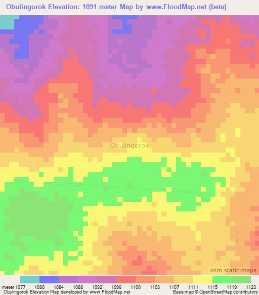 Obulingorok,Uganda Elevation Map