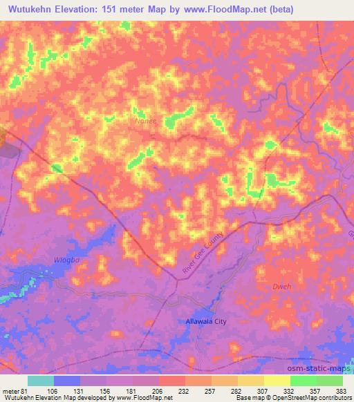 Wutukehn,Liberia Elevation Map