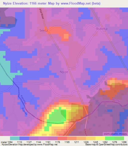 Nyize,Uganda Elevation Map