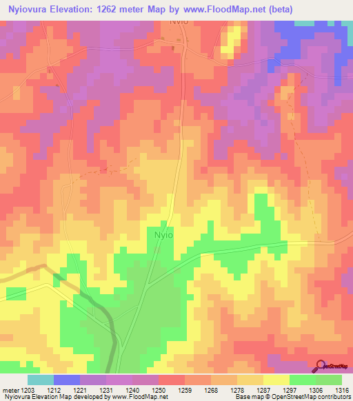 Nyiovura,Uganda Elevation Map