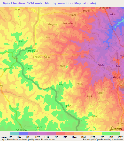 Nyio,Uganda Elevation Map