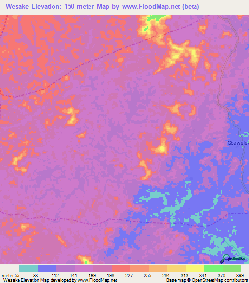 Wesake,Liberia Elevation Map