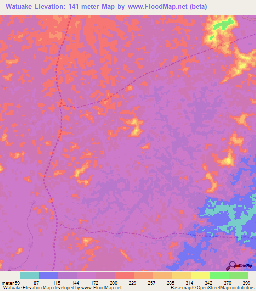 Watuake,Liberia Elevation Map