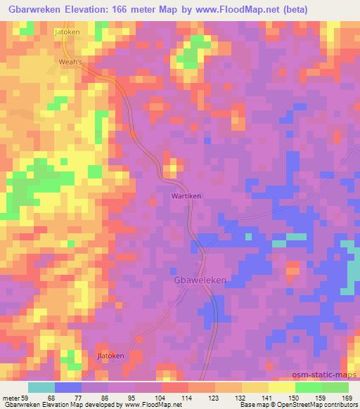Gbarwreken,Liberia Elevation Map