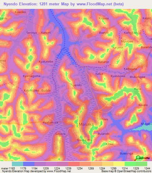 Nyendo,Uganda Elevation Map