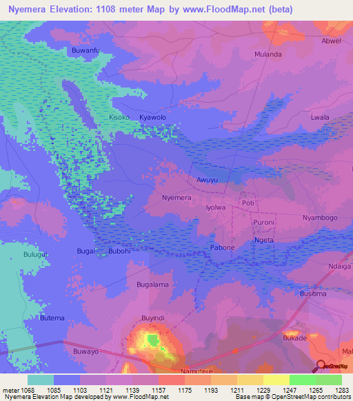 Nyemera,Uganda Elevation Map