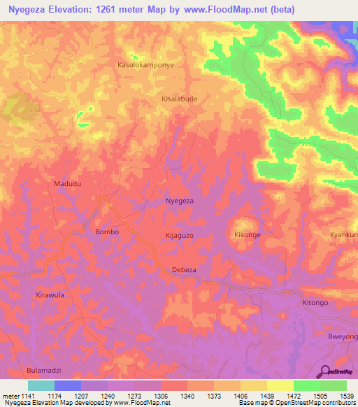Nyegeza,Uganda Elevation Map