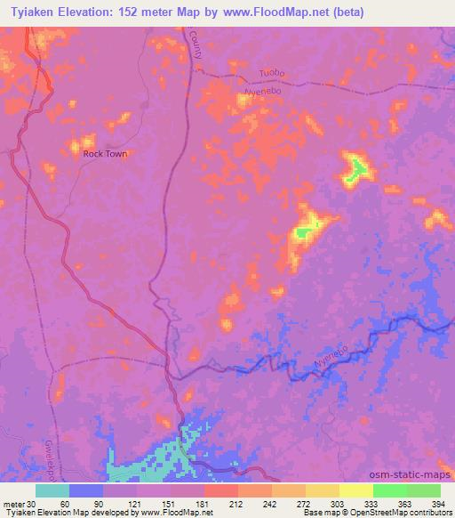 Tyiaken,Liberia Elevation Map
