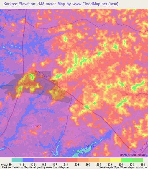 Karkree,Liberia Elevation Map