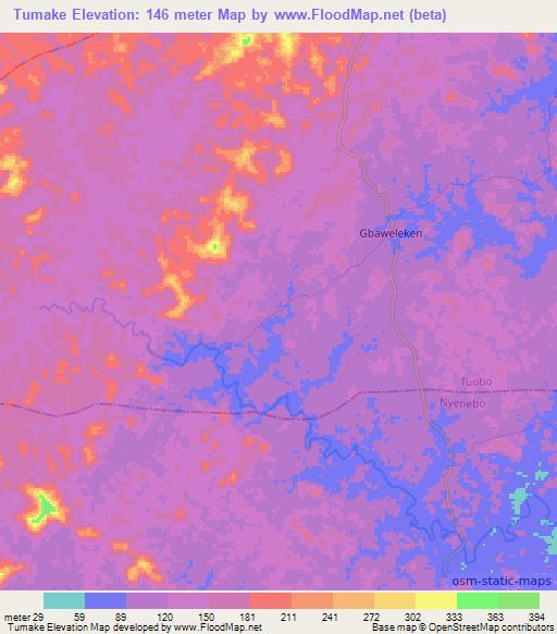 Tumake,Liberia Elevation Map