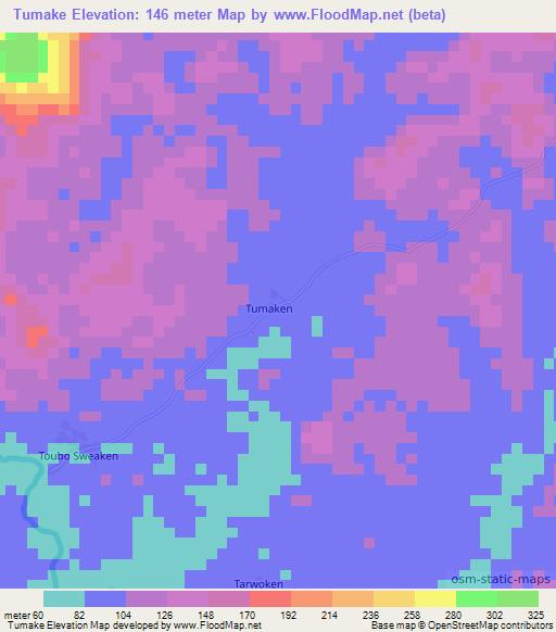Tumake,Liberia Elevation Map