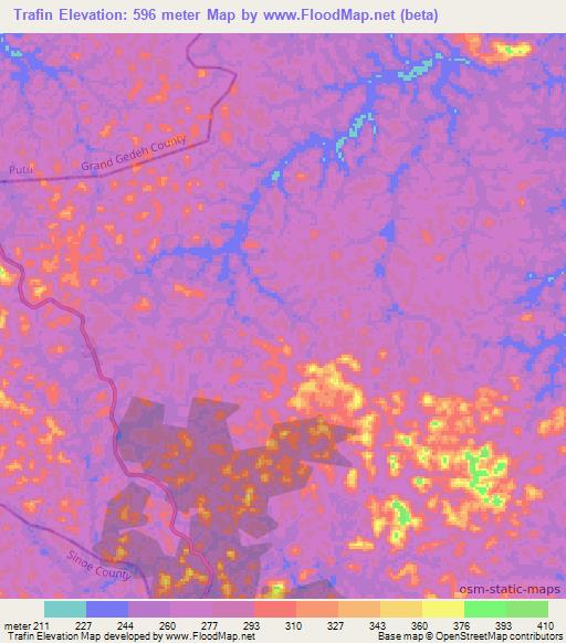 Trafin,Liberia Elevation Map