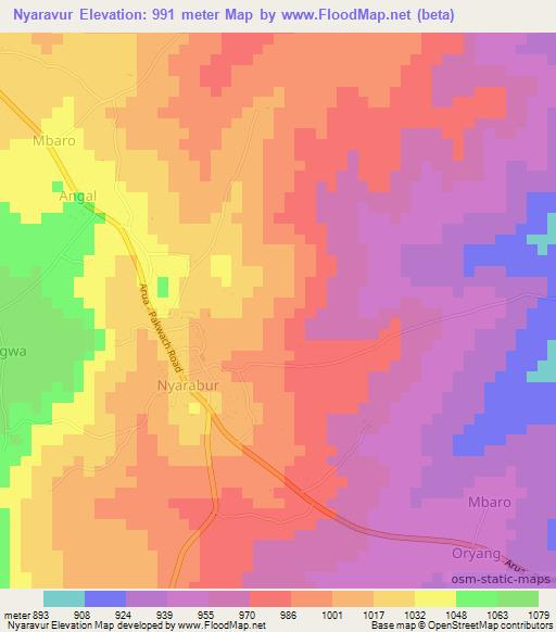 Nyaravur,Uganda Elevation Map