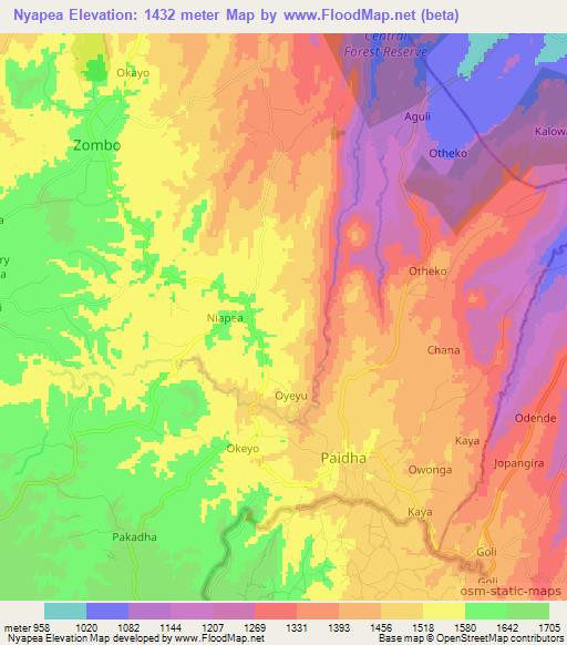 Nyapea,Uganda Elevation Map